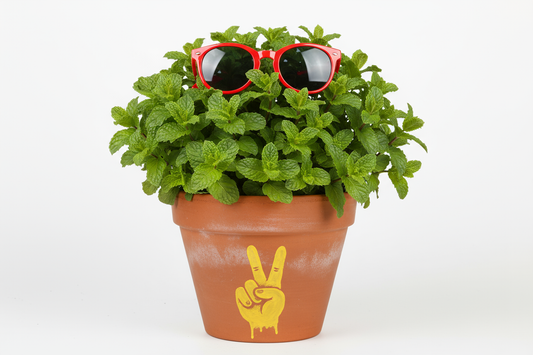 Change the painting to a yellow hand making a peace sign.