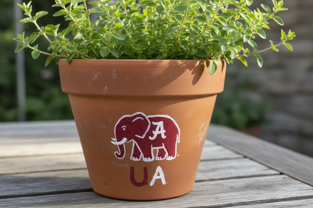 Try a different painted-on emblem for the University of Alabama painted by a twelve-year-old.