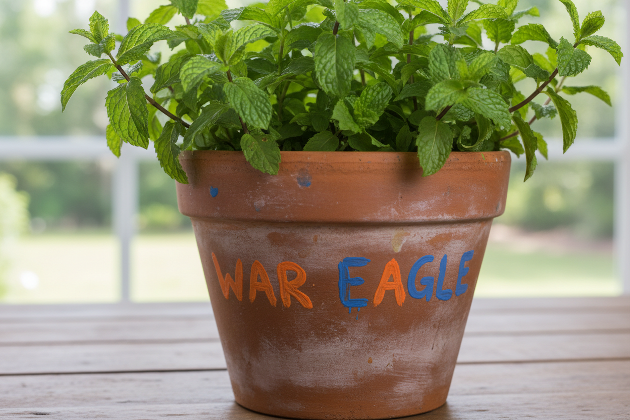 Try a different painting, like it was done by a twelve-year-old, that says, "War Eagle".